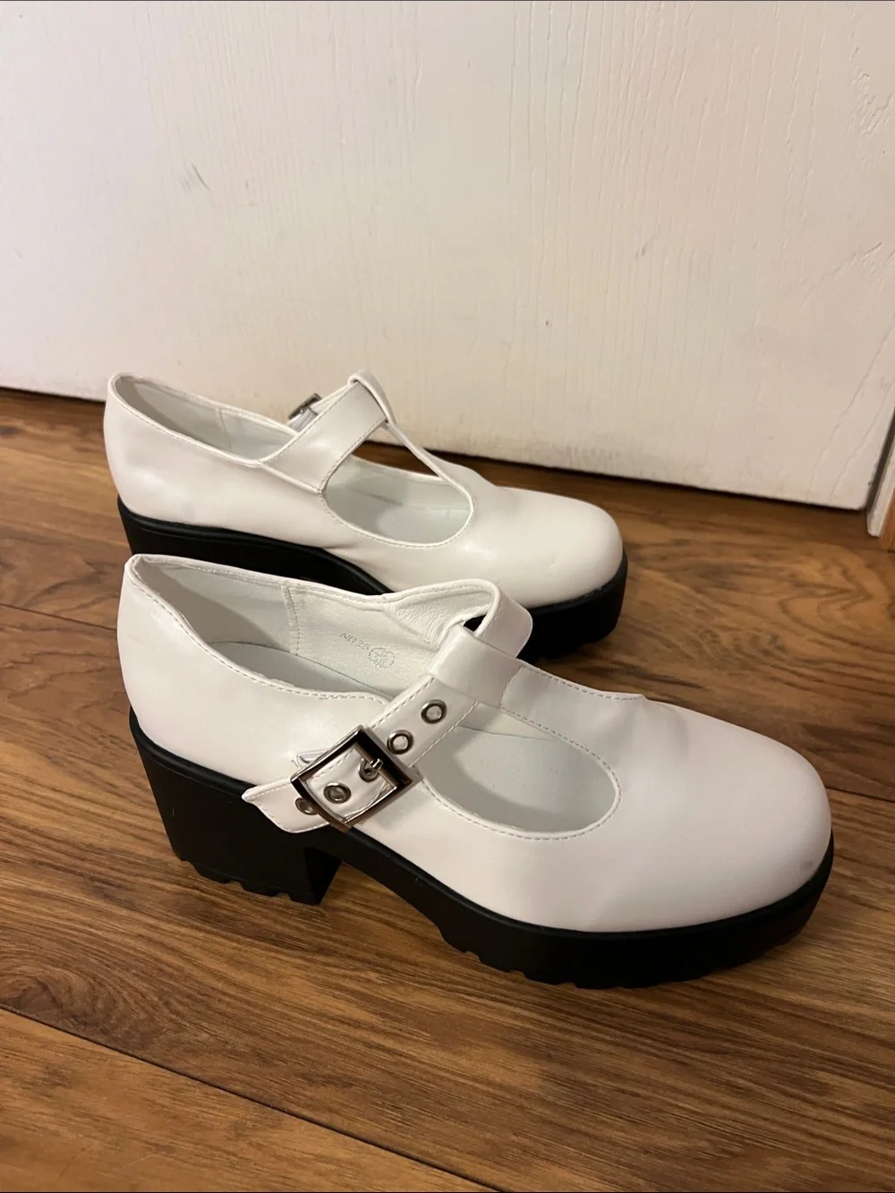 White Mary Jane Platform Heels with Buckle Strap